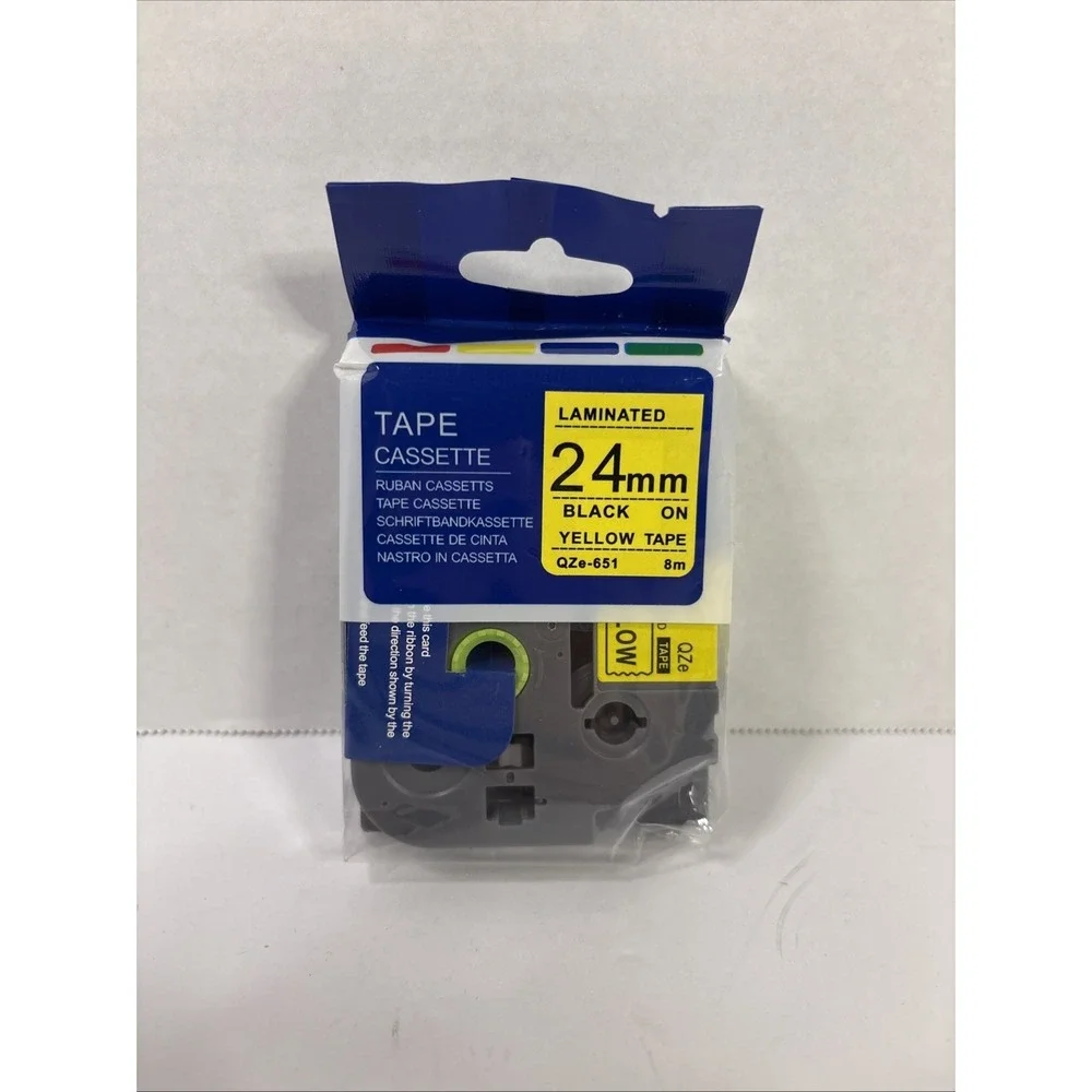 Tape Cassette QZE-651 24mm Laminated Black on Yellow Label Maker Tape New